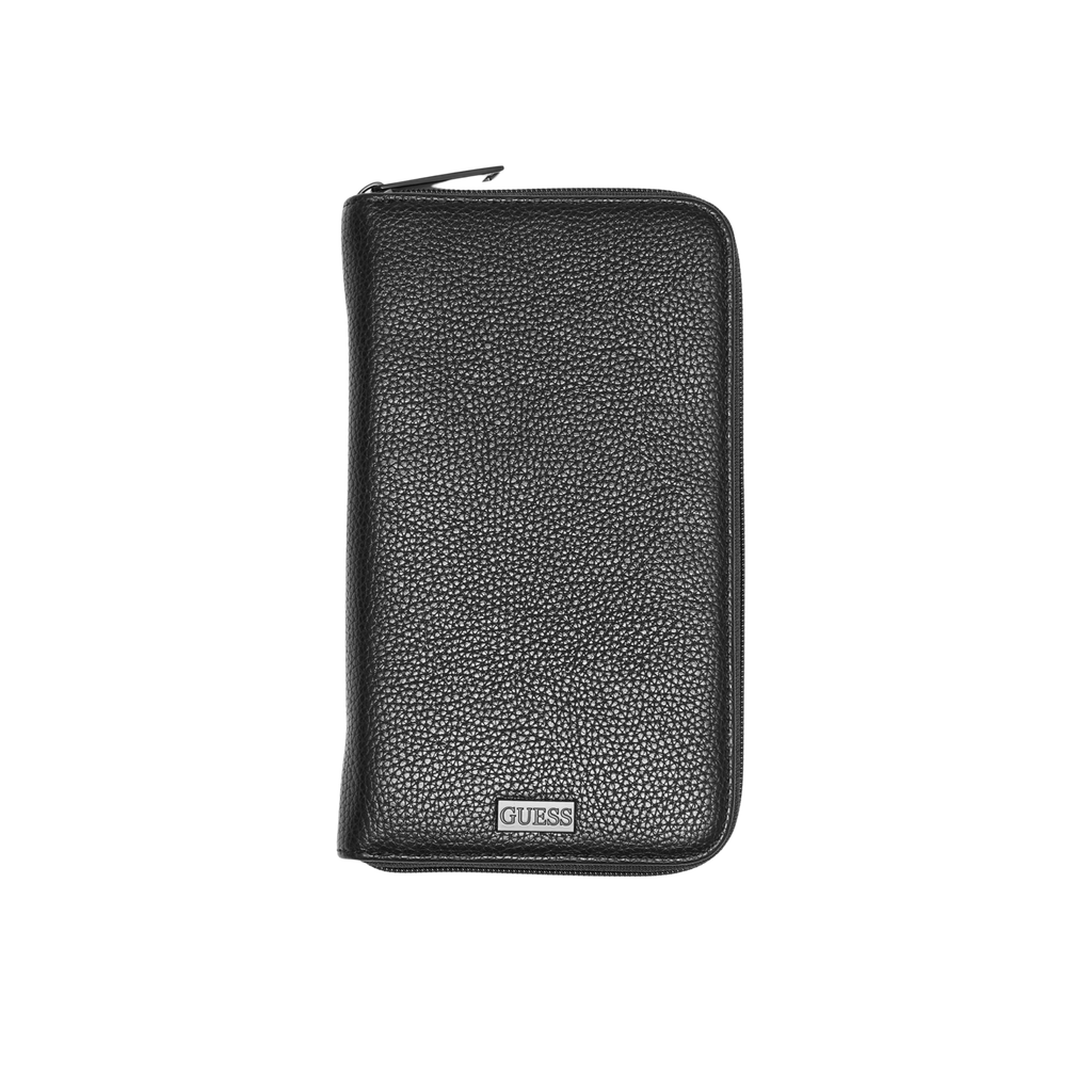 Guess Men Zip-Around Travel Wallet - Black