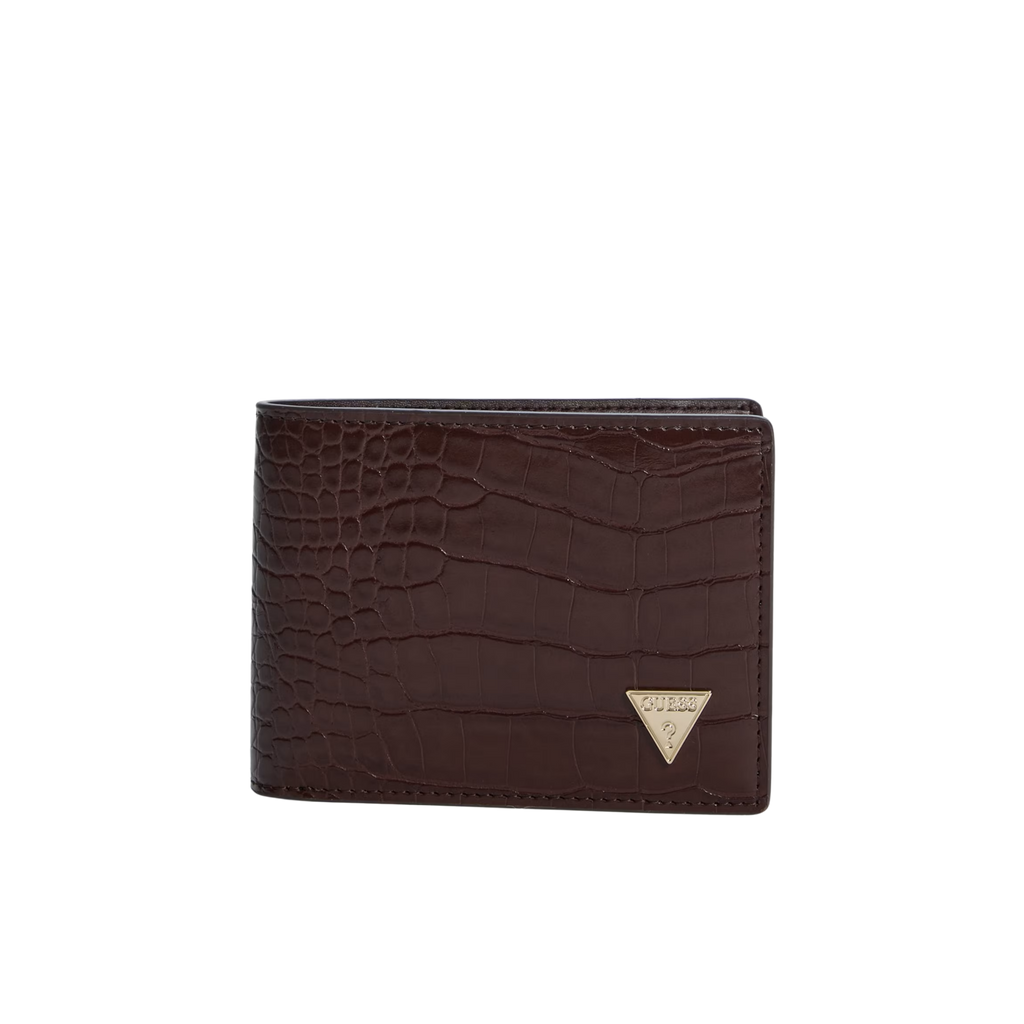 Guess Men Croc-Embossed Bifold Wallet - Brown
