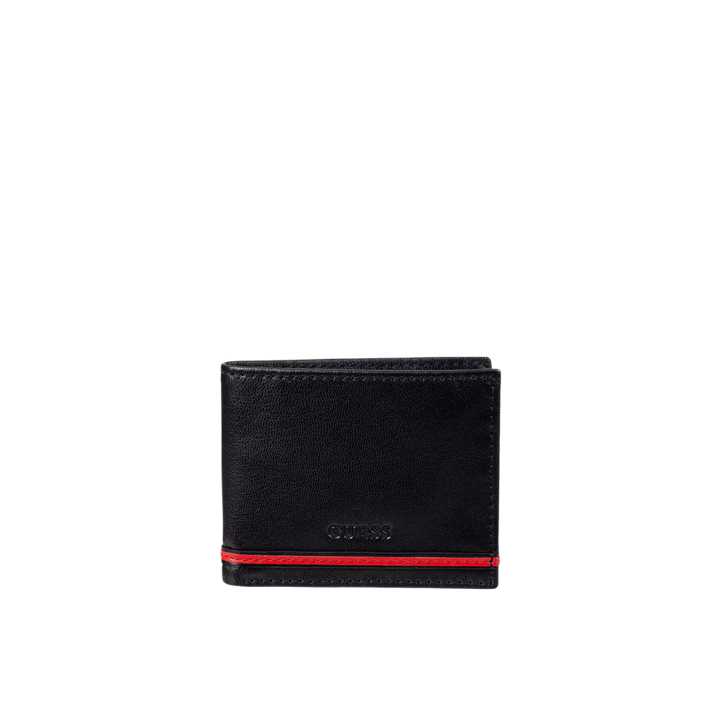 Guess Men RFID Safe Reeve Passcase Wallet - Black Red