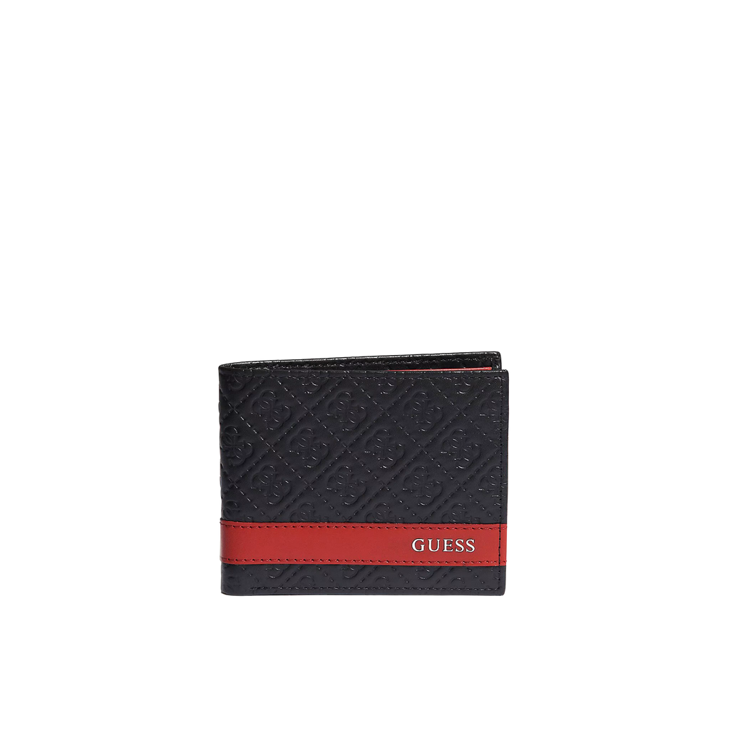 Guess Men Mesa Double Billfold Wallet - Black Red