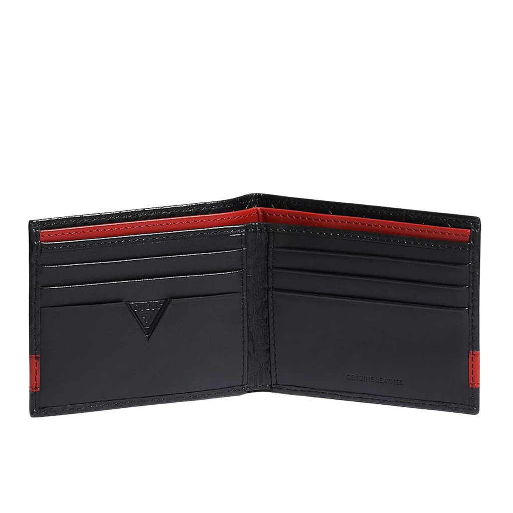 Guess Men Mesa Double Billfold Wallet - Black Red