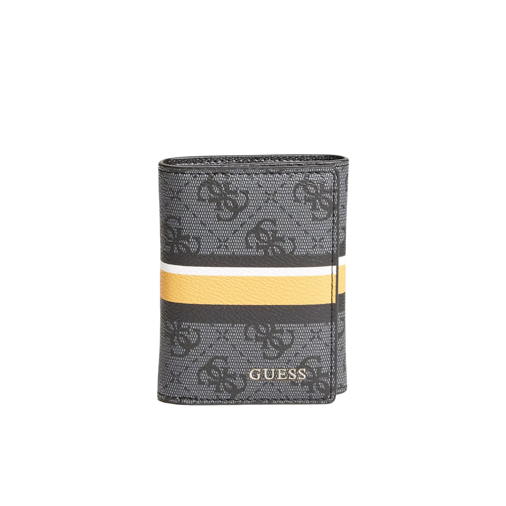 Guess Men Sig Logo Stripe Trifold Wallet - Black