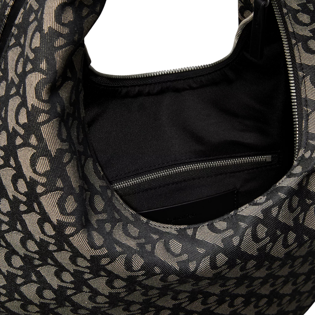Calvin Klein Women Allover Monogram Crescent Shoulder Bag - Black Lotus Beige