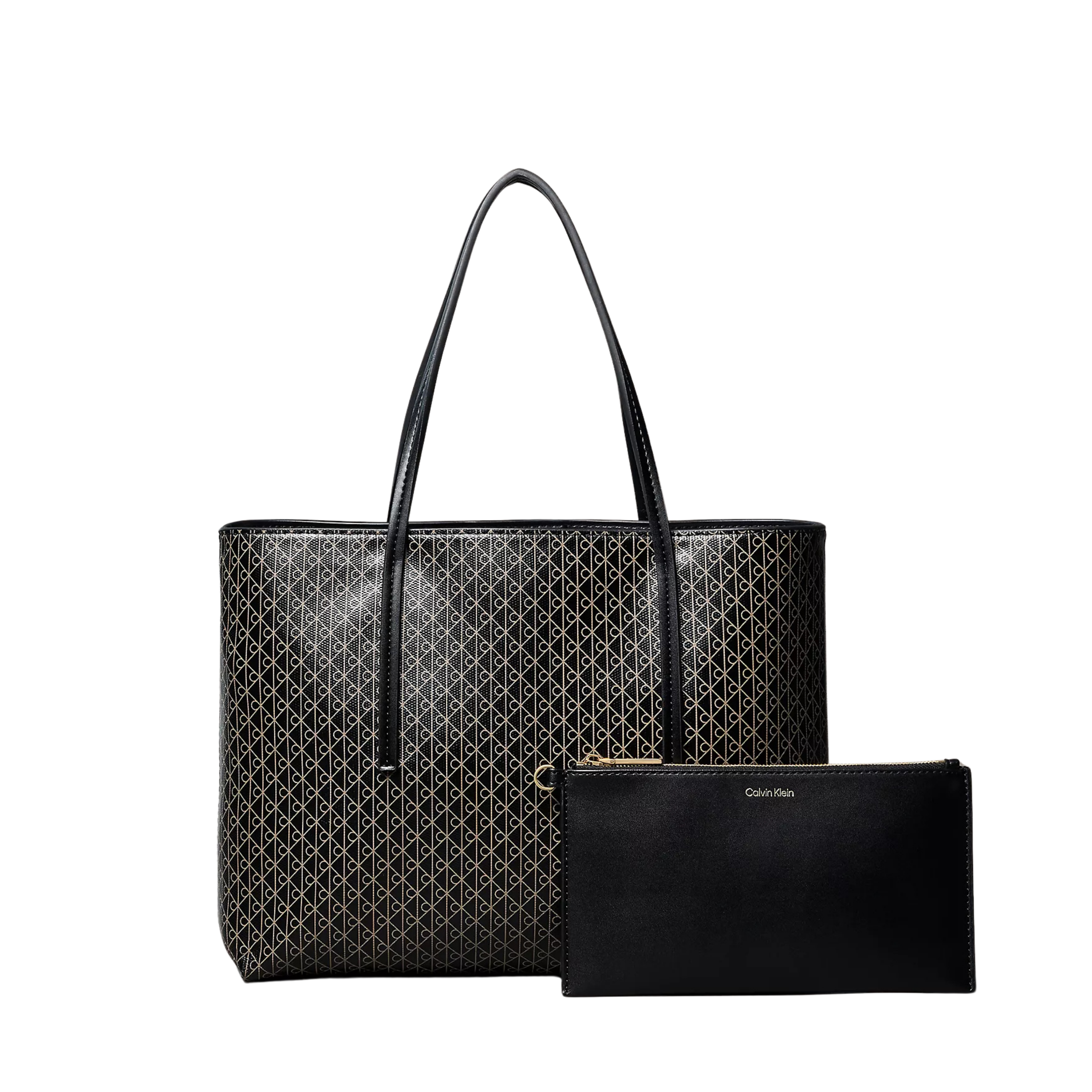 Calvin Klein Women Allover Emblem Logo Small Tote Bag With Pouch - Black