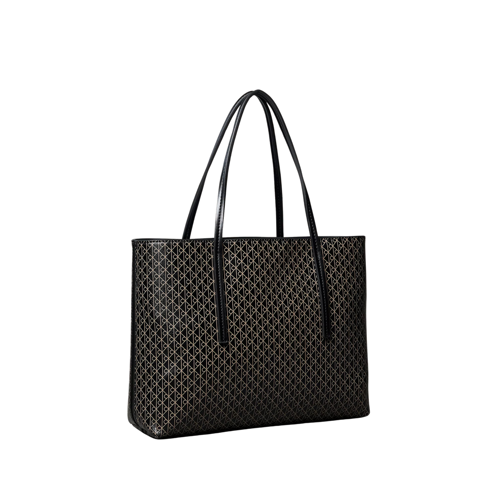 Calvin Klein Women Allover Emblem Logo Small Tote Bag With Pouch - Black
