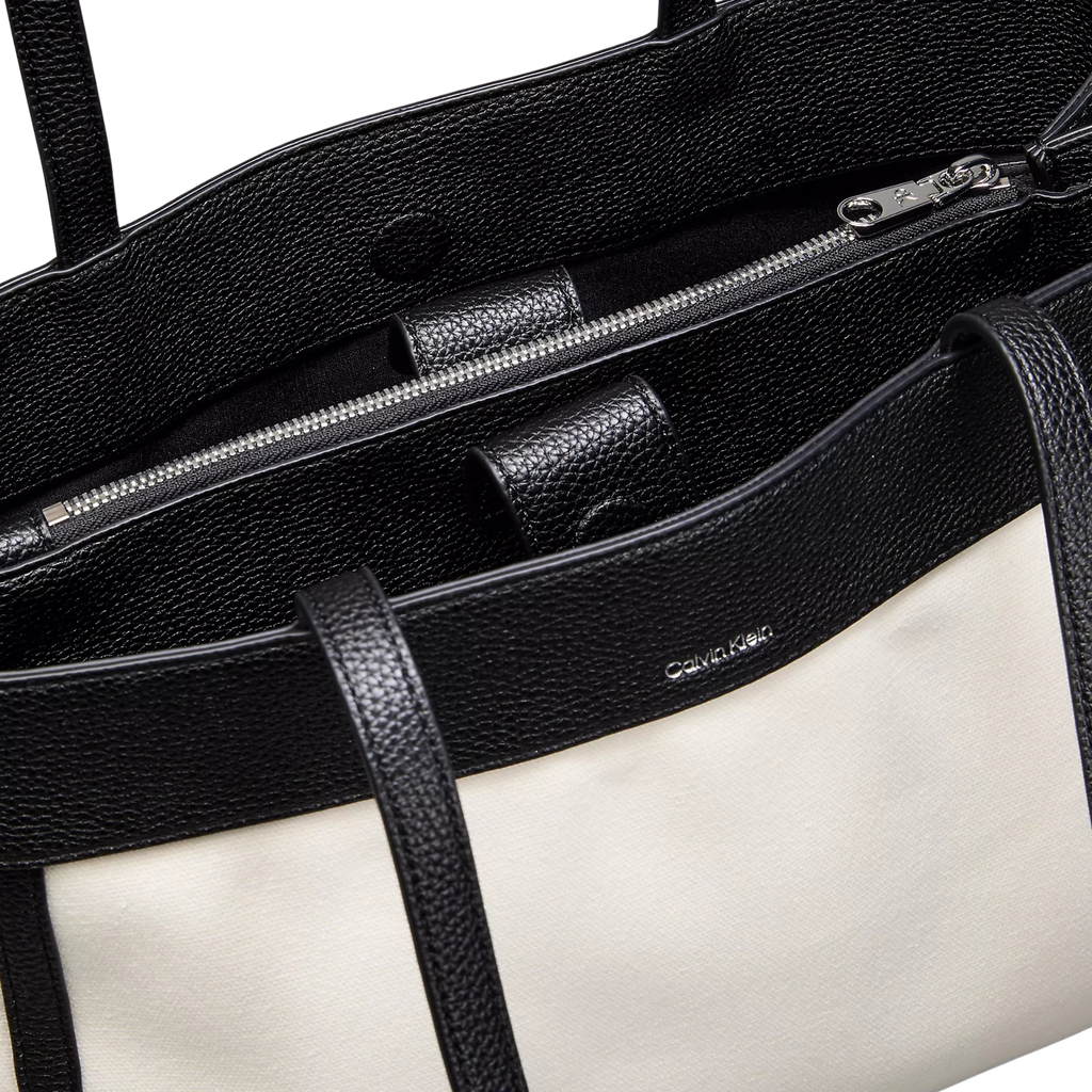 Calvin Klein Women Monogram Canvas Medium Tote Bag - White Canvas