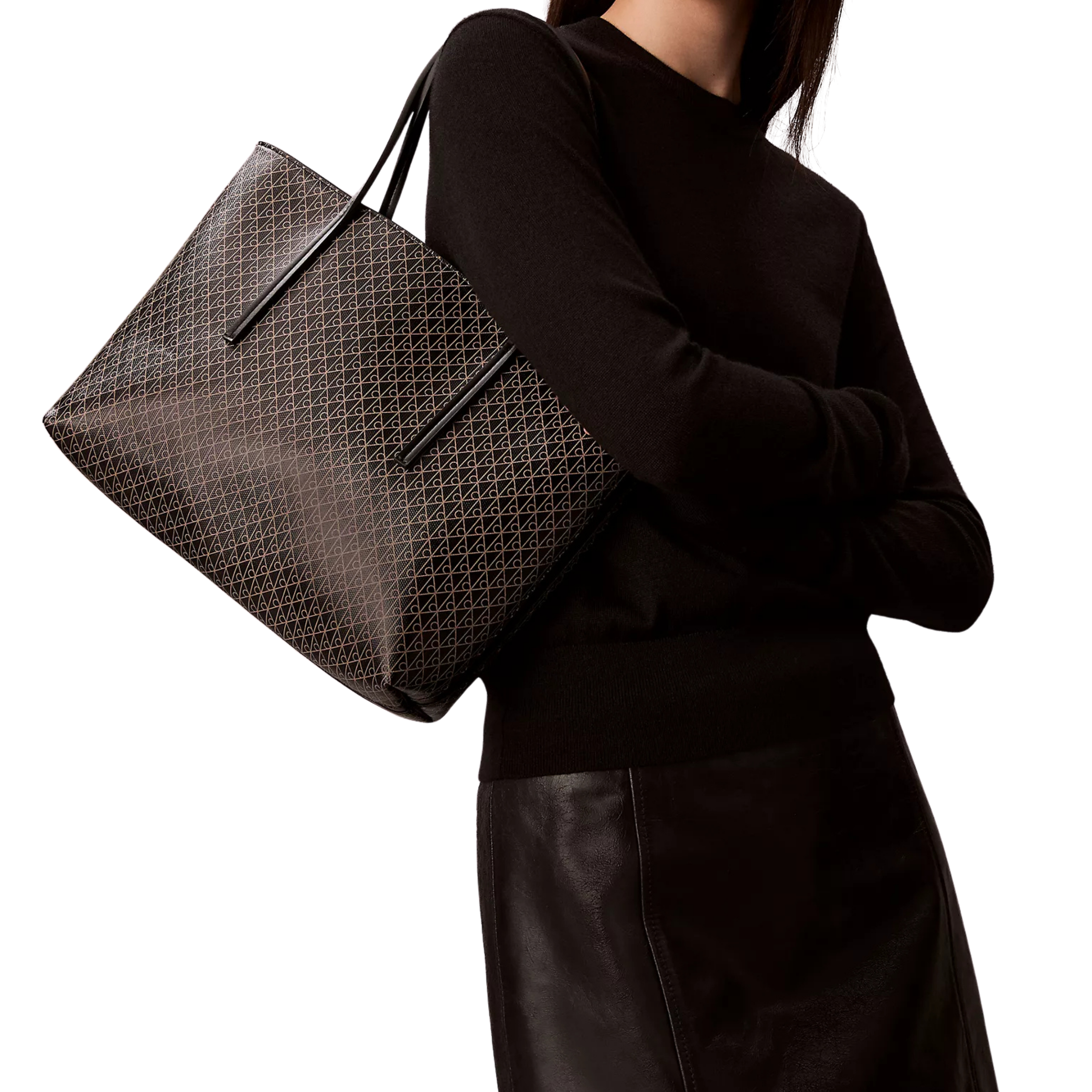 Calvin Klein Women Allover Emblem Logo Small Tote Bag With Pouch - Black