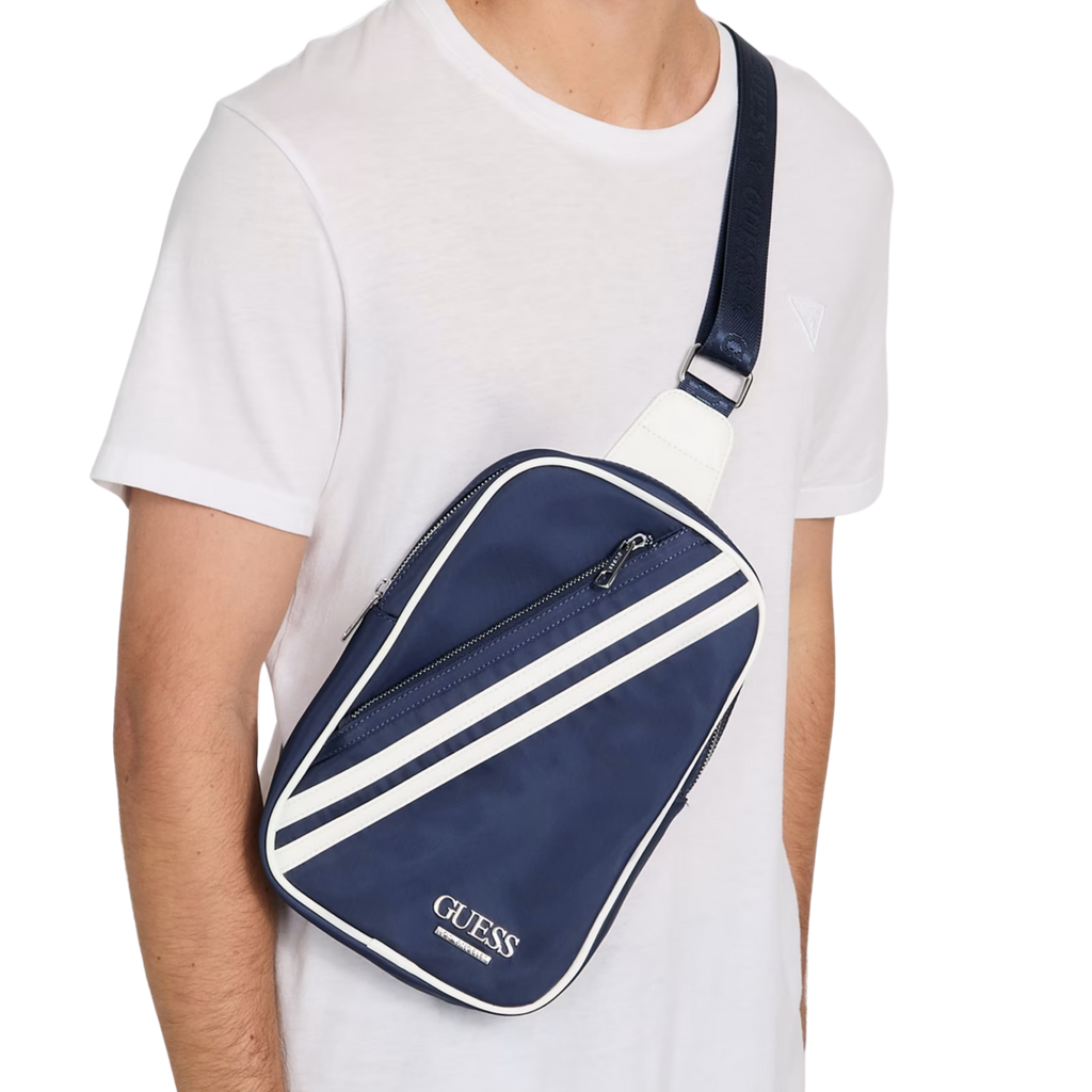 Guess Men Striped Sling Bag - Blue