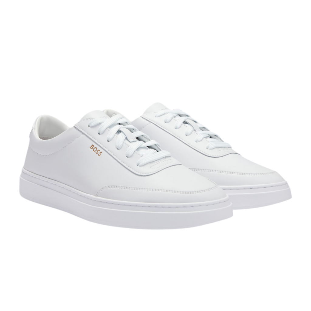 Hugo Boss Men Coated Leather Trainers - White